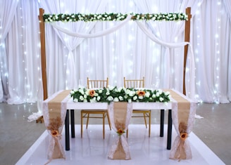 A table set up for a wedding reception