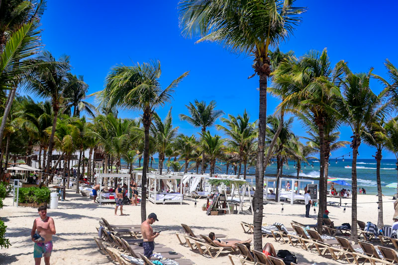 Playa del Carmen beach with palm trees