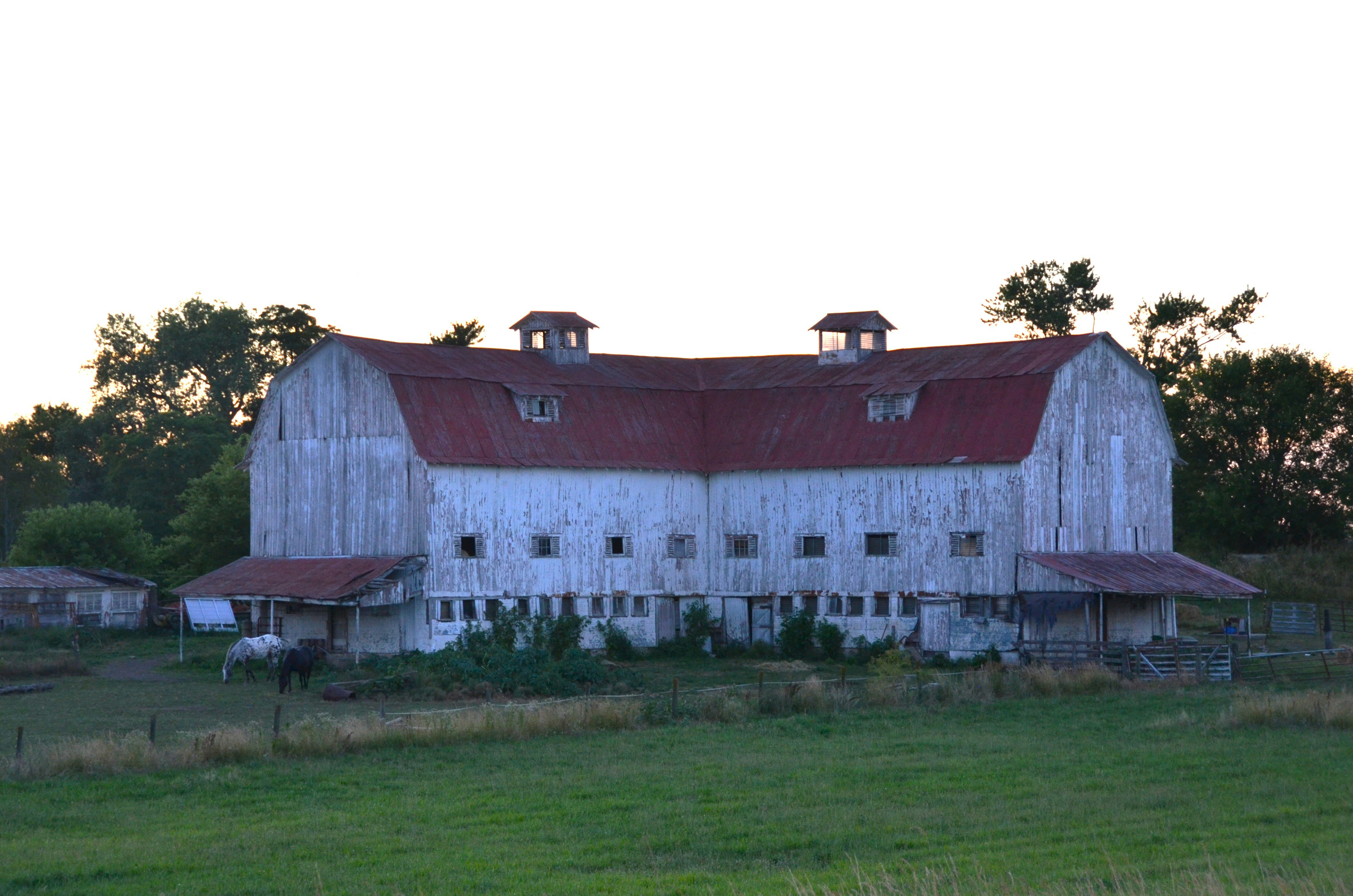 Unusual old white barn