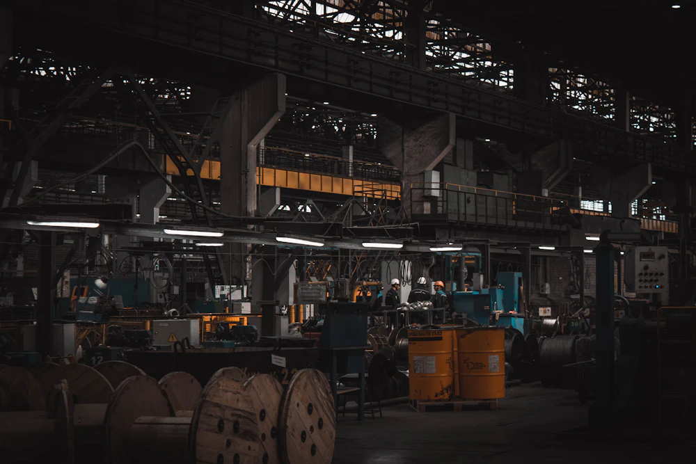 Injection moulding factory floor with production machinery