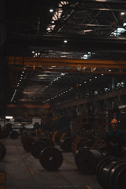 A large warehouse filled with lots of steel