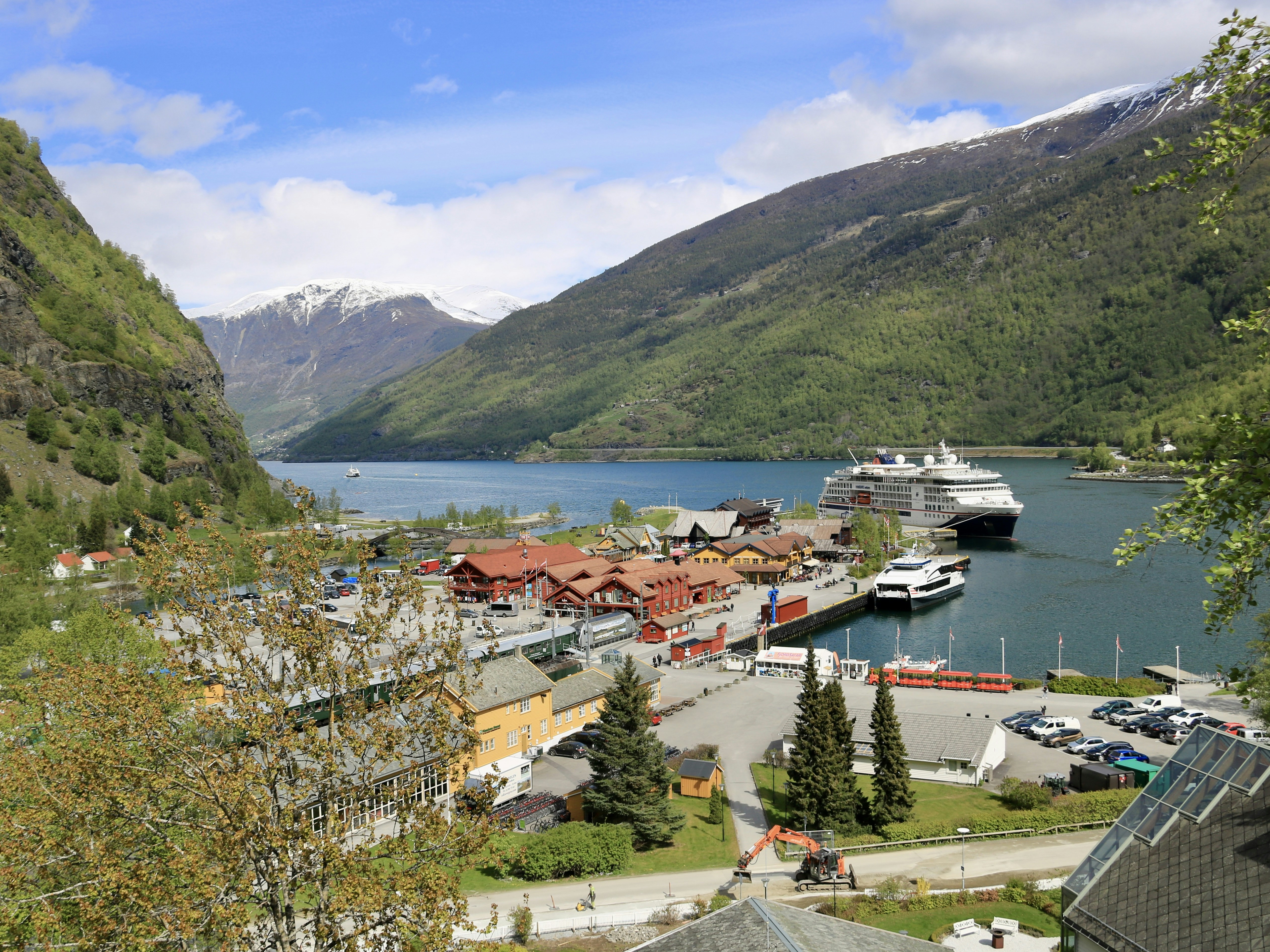Cruise ship docked in Flåm