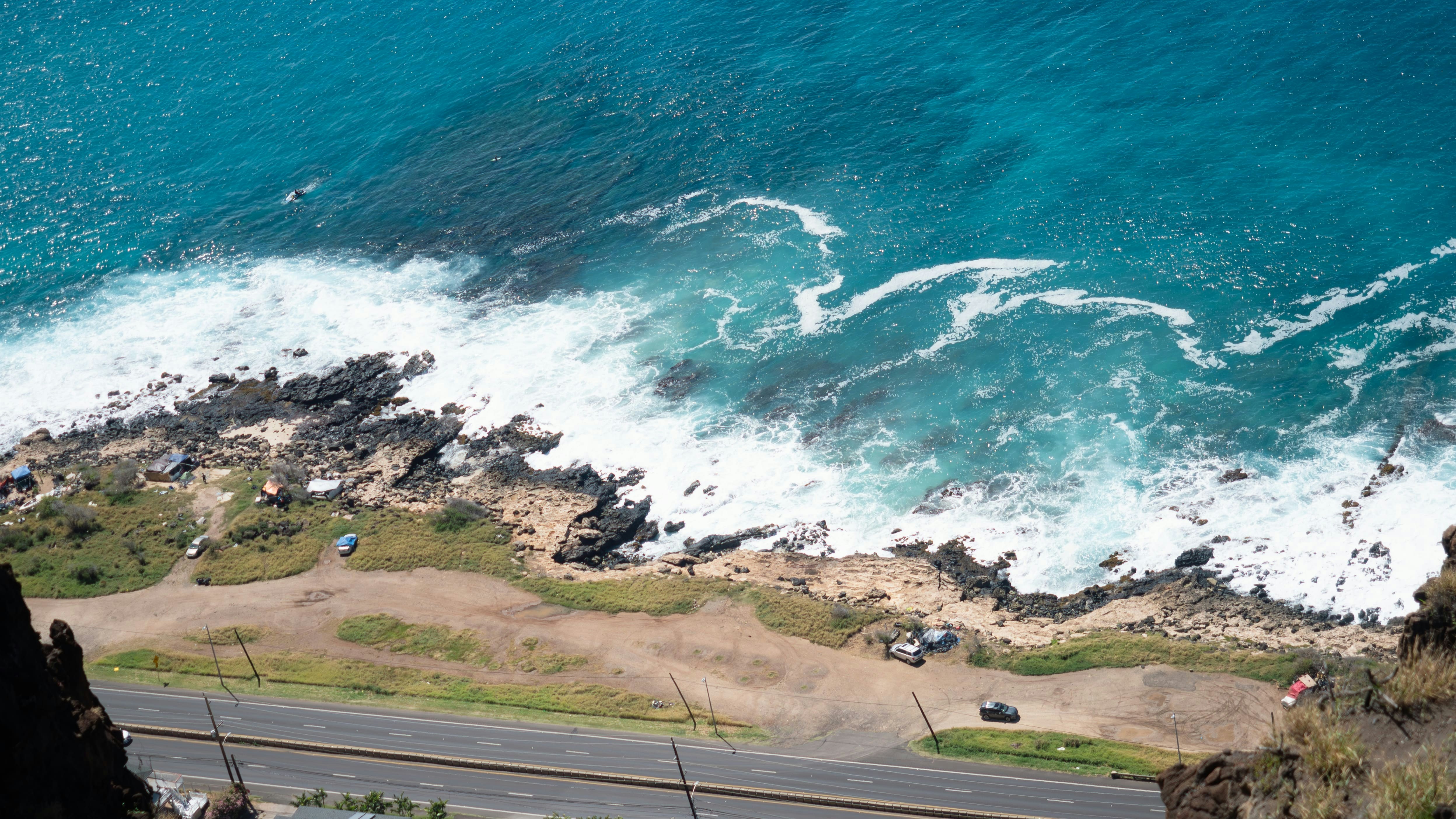 A view of the ocean from a high point of view