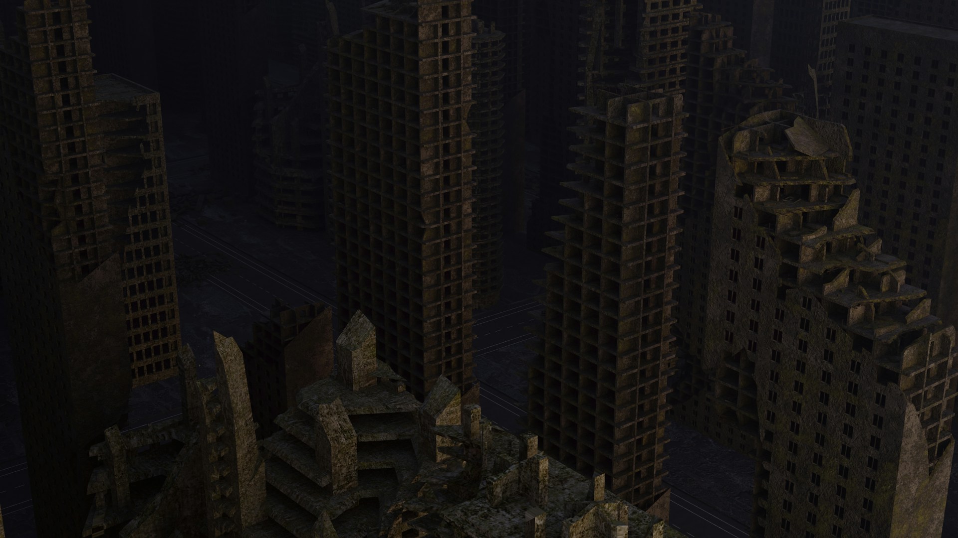 A computer generated image of a city at night