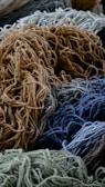 A close up of a pile of yarn