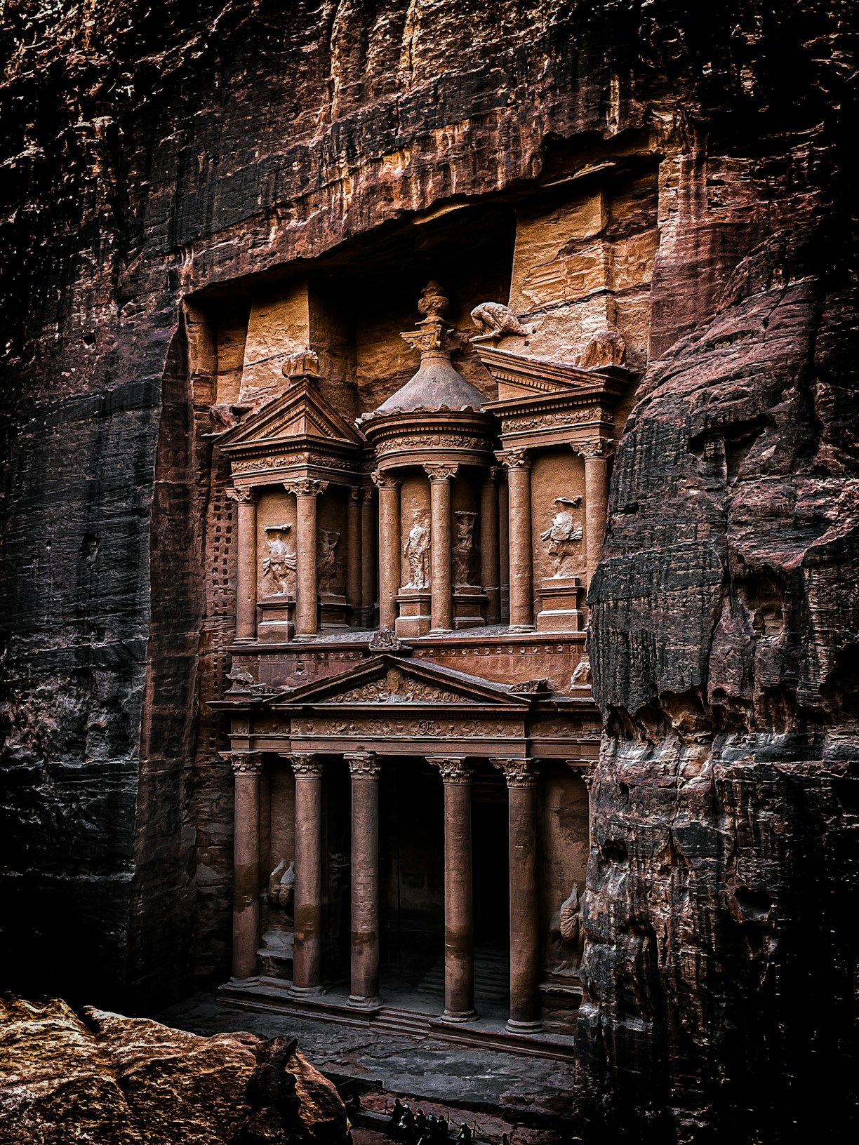 Petra Jordan ancient rock-cut architecture - The Treasury at Petra UNESCO site.