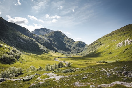 A valley in the middle of a mountain range