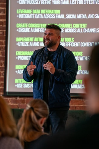 A man standing in front of a crowd of people