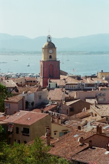 A view of a city with a clock tower