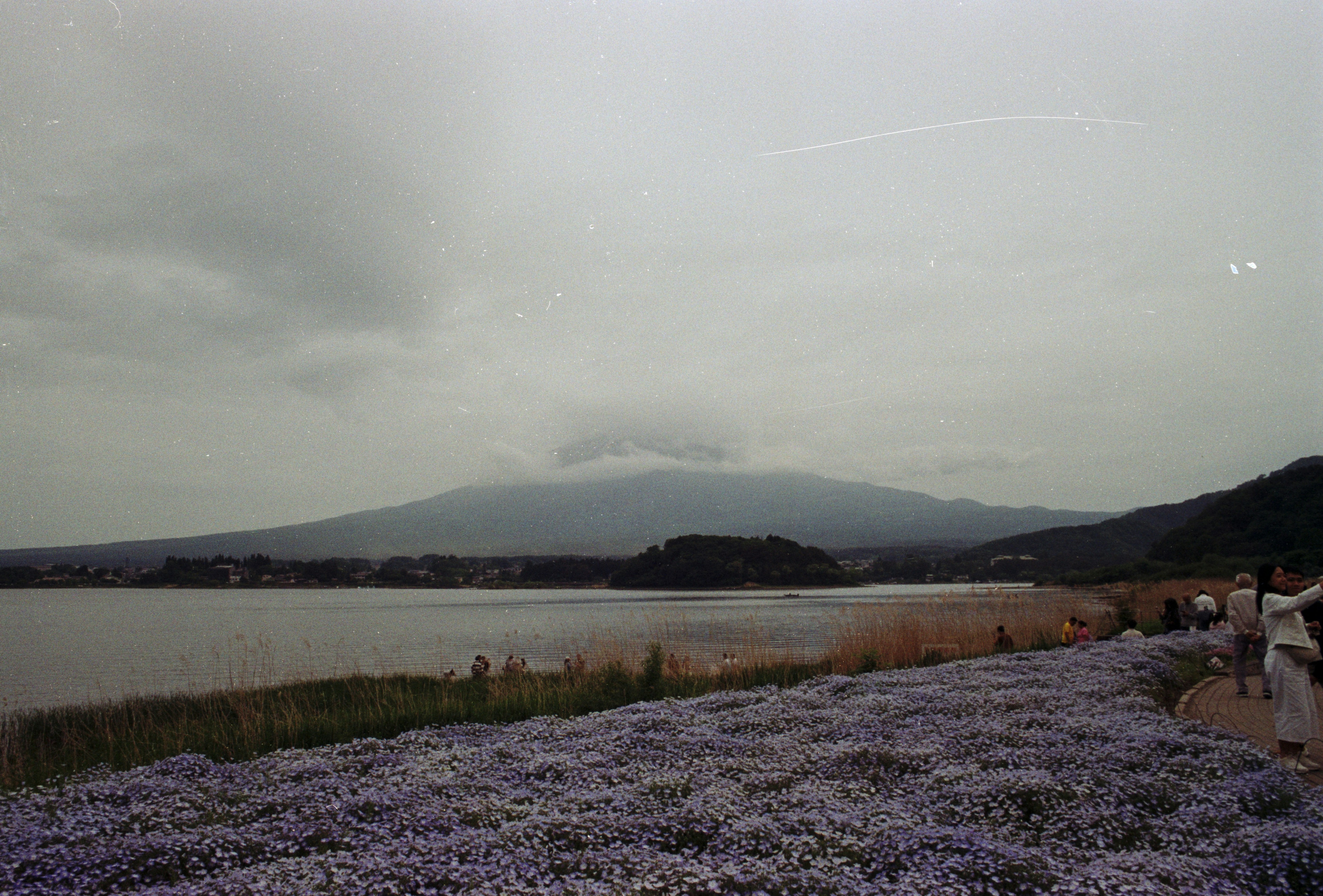 A group of people standing next to a body of water