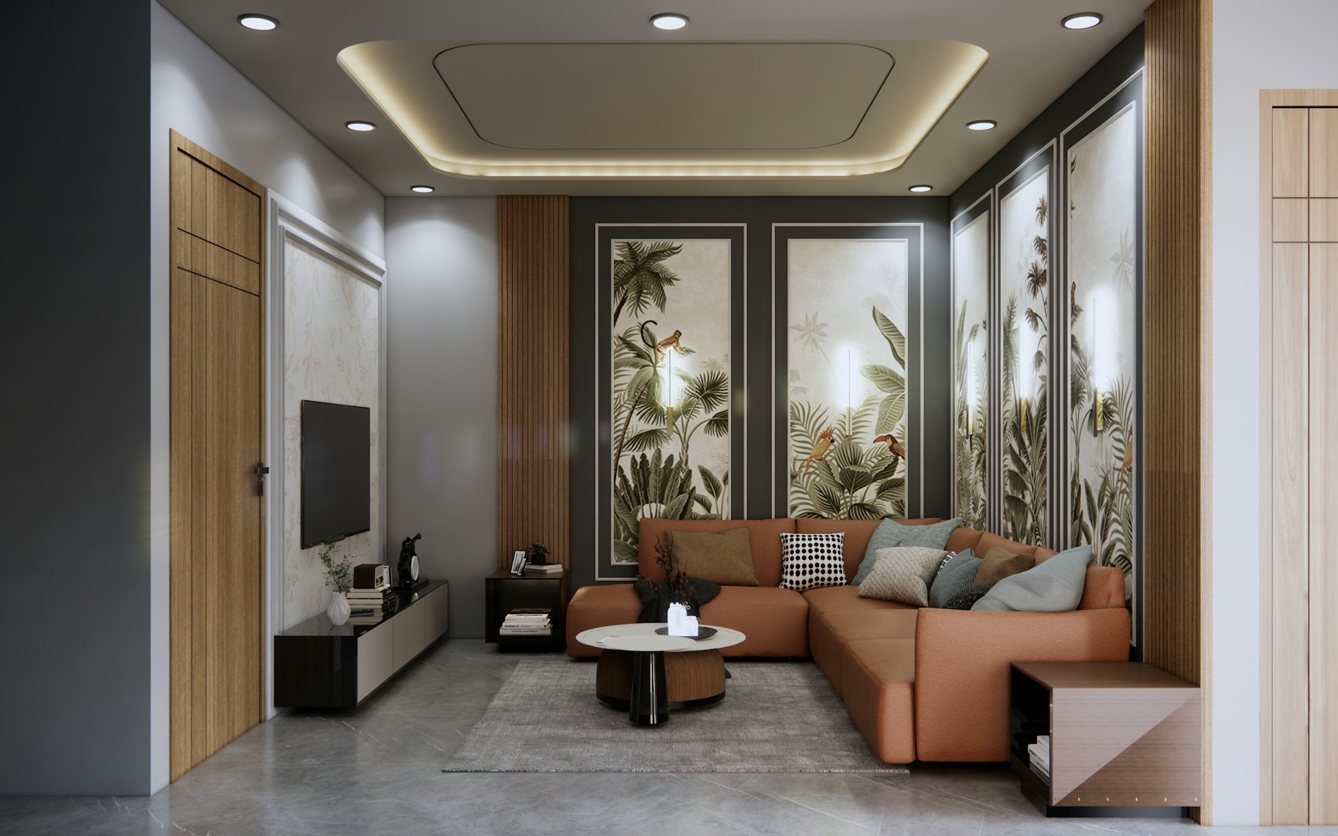 A living room filled with furniture and a flat screen TV