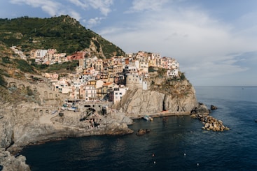 A small village on a cliff above the ocean