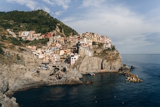 A small village on a cliff above the ocean