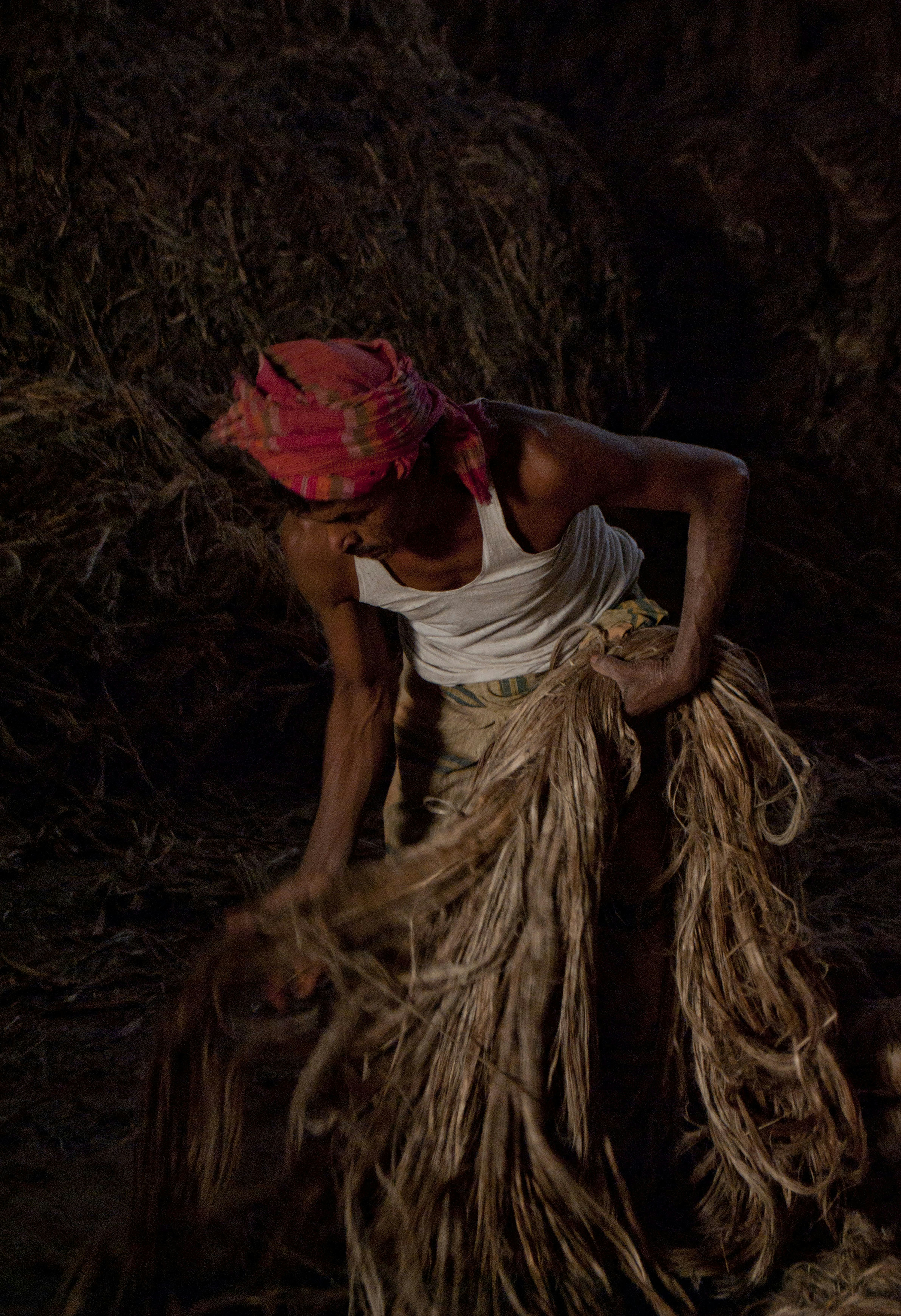 A man with a large bundle of wood in his hands