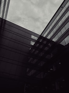 A black and white photo of a building