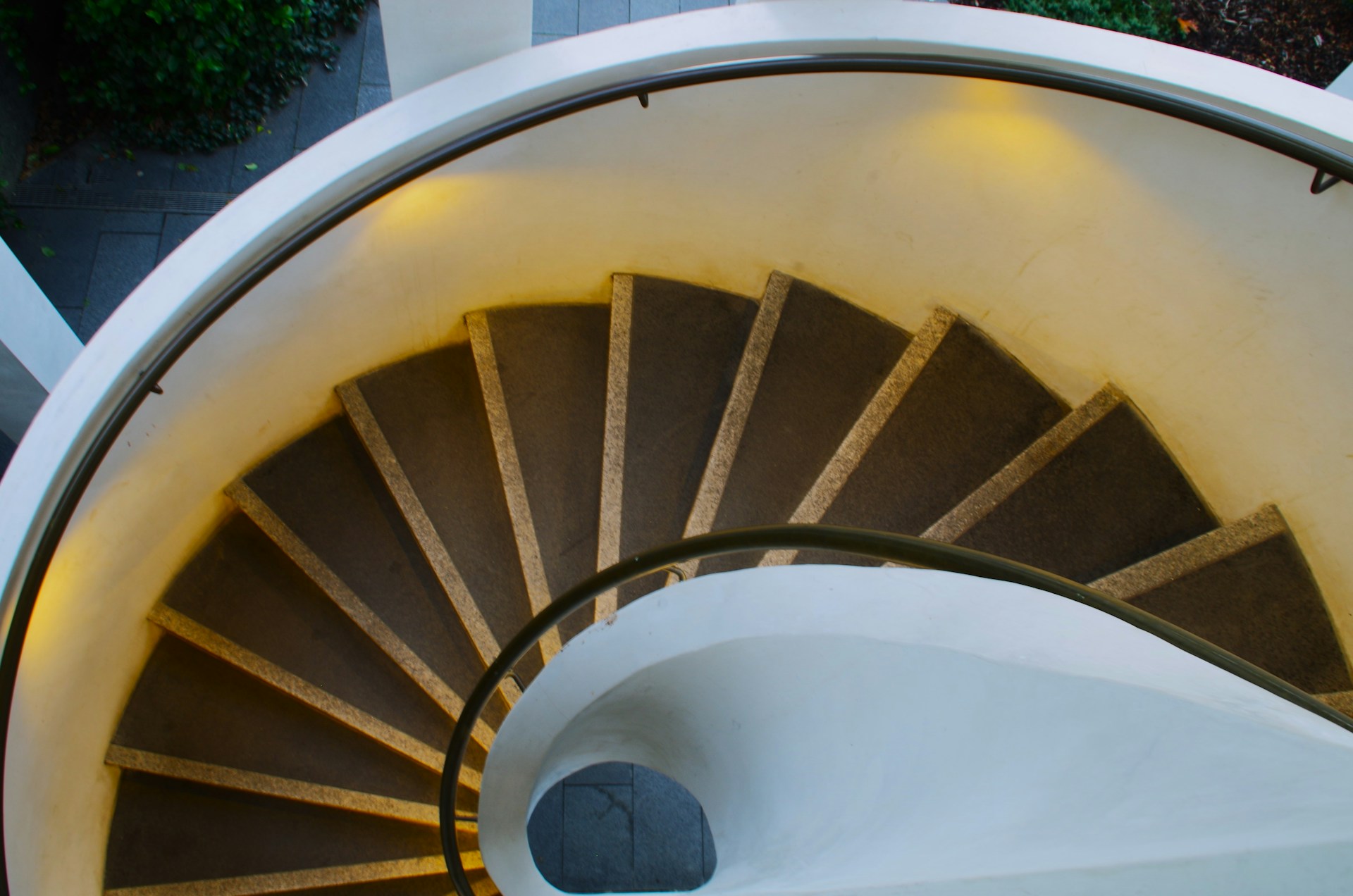 A view of a spiral staircase from above