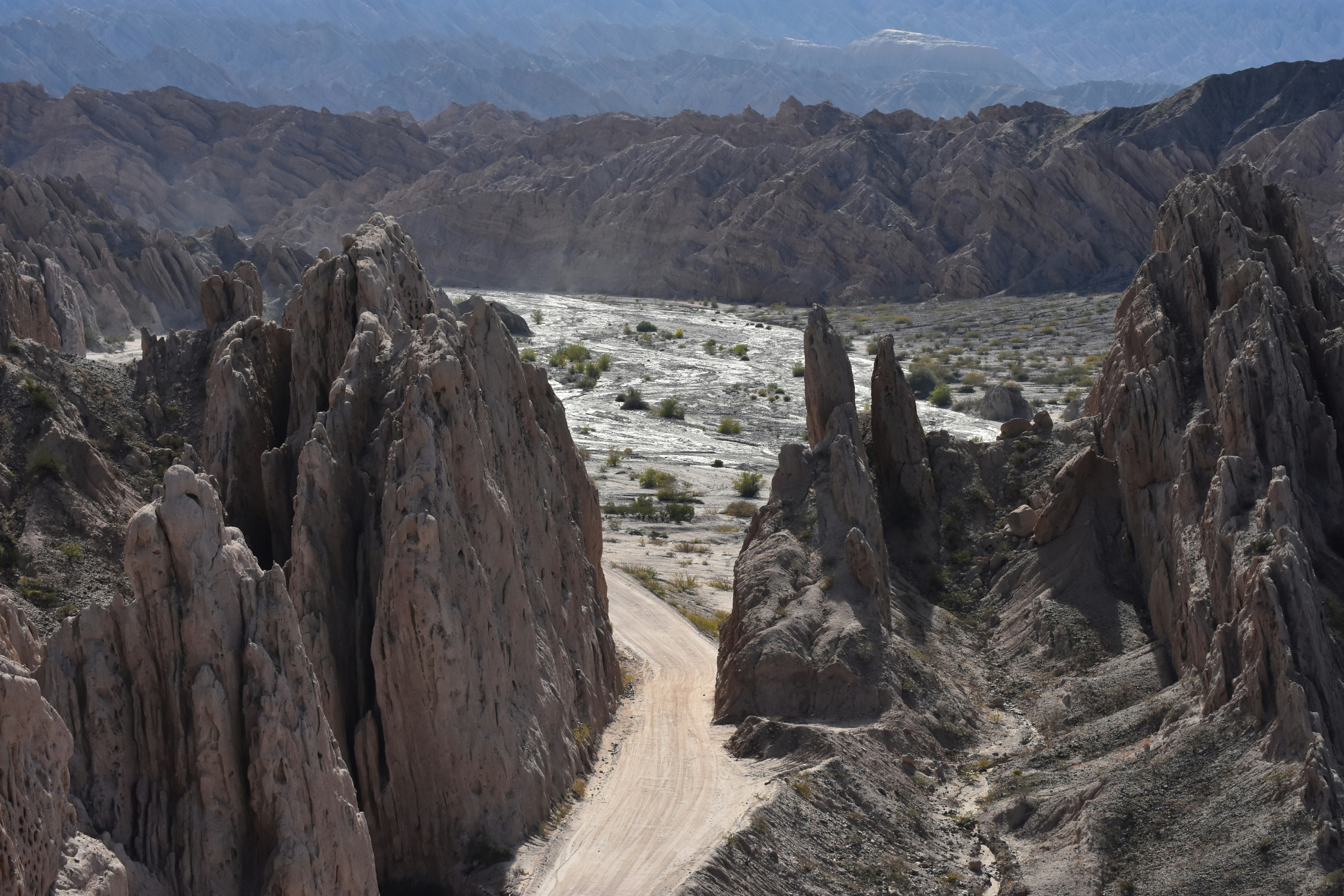 A dirt road in the middle of a desert