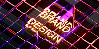 A close up of a metal fence with the words brand design on it