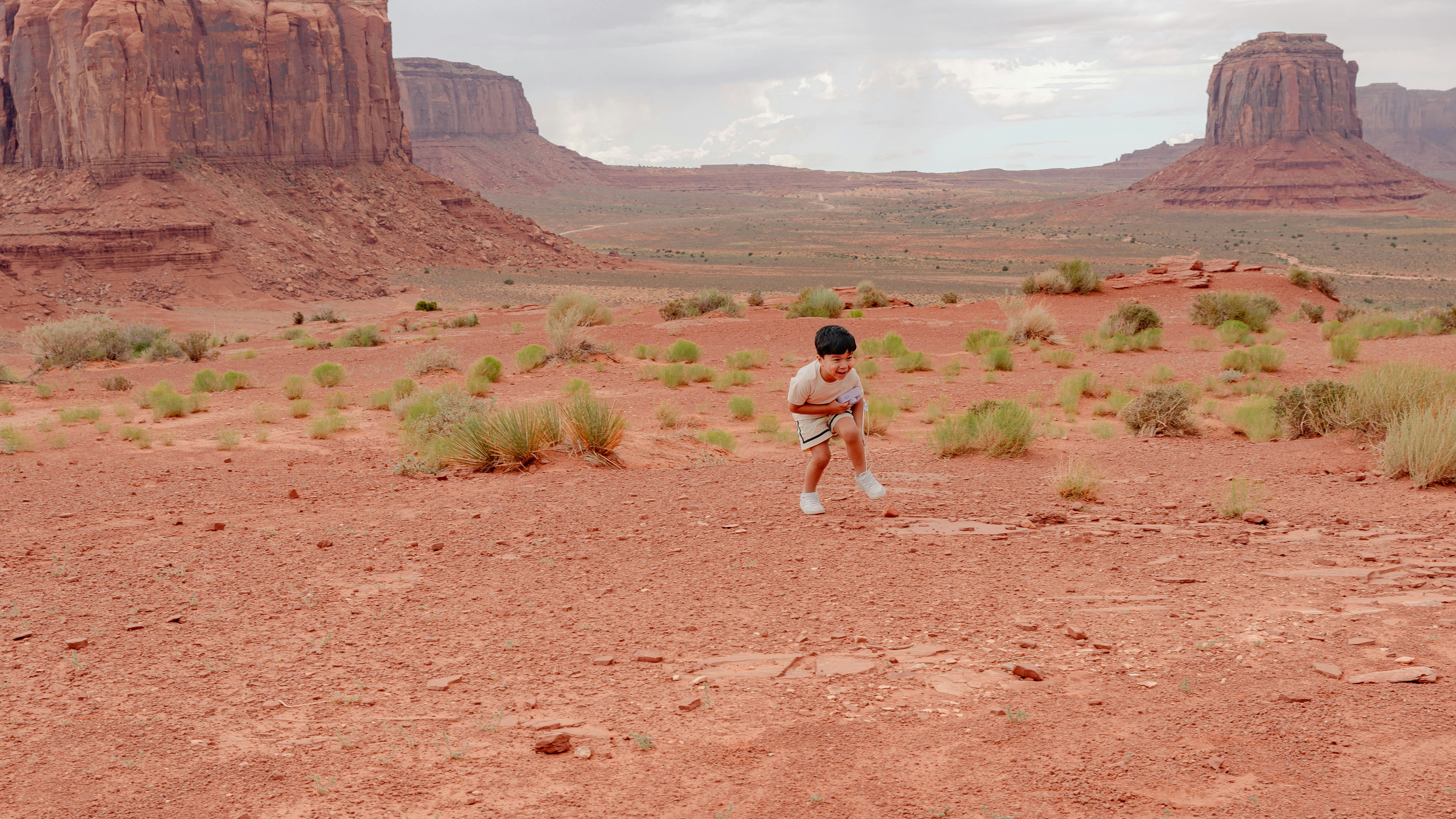 A person standing in the middle of a desert