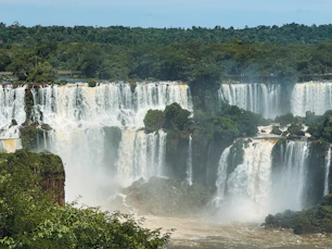 A large waterfall in the middle of a forest