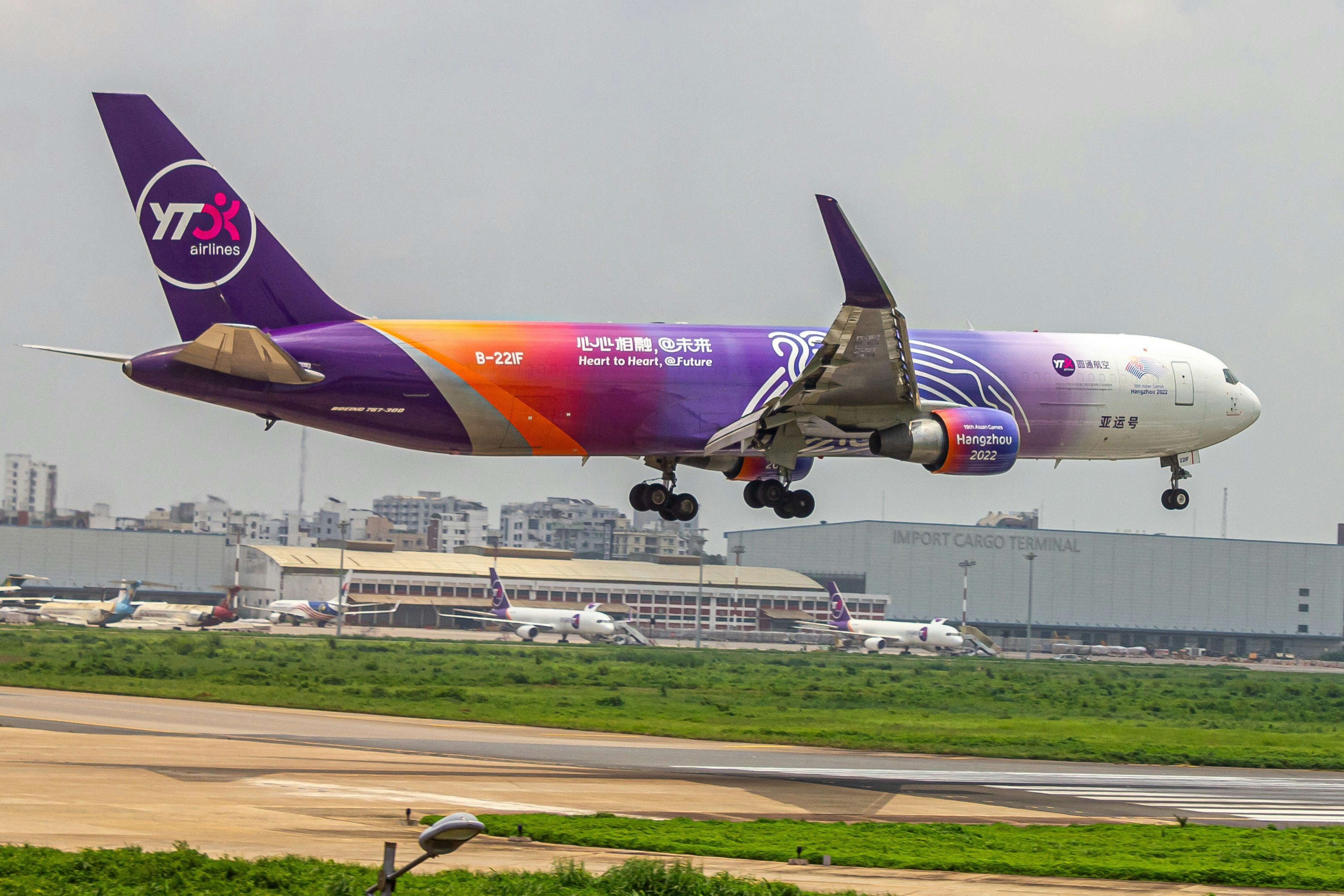 A large jetliner taking off from an airport runway, Triple YTO cargo airlines in one frame 🤩