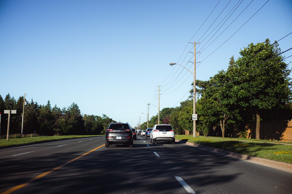 Compact cars on a suburban street