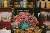 A display in a store filled with lots of candy
