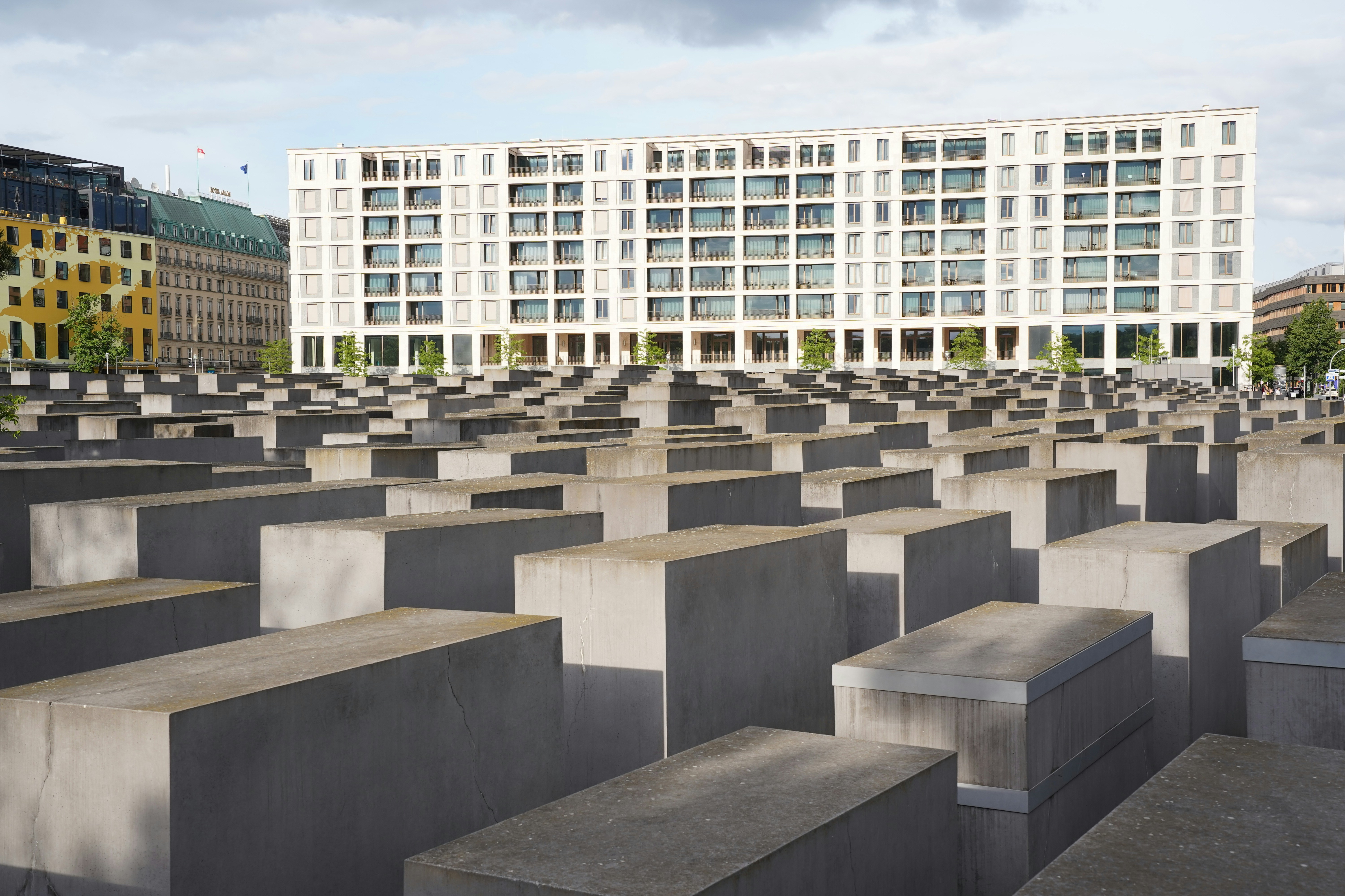 A bunch of concrete blocks in front of a building