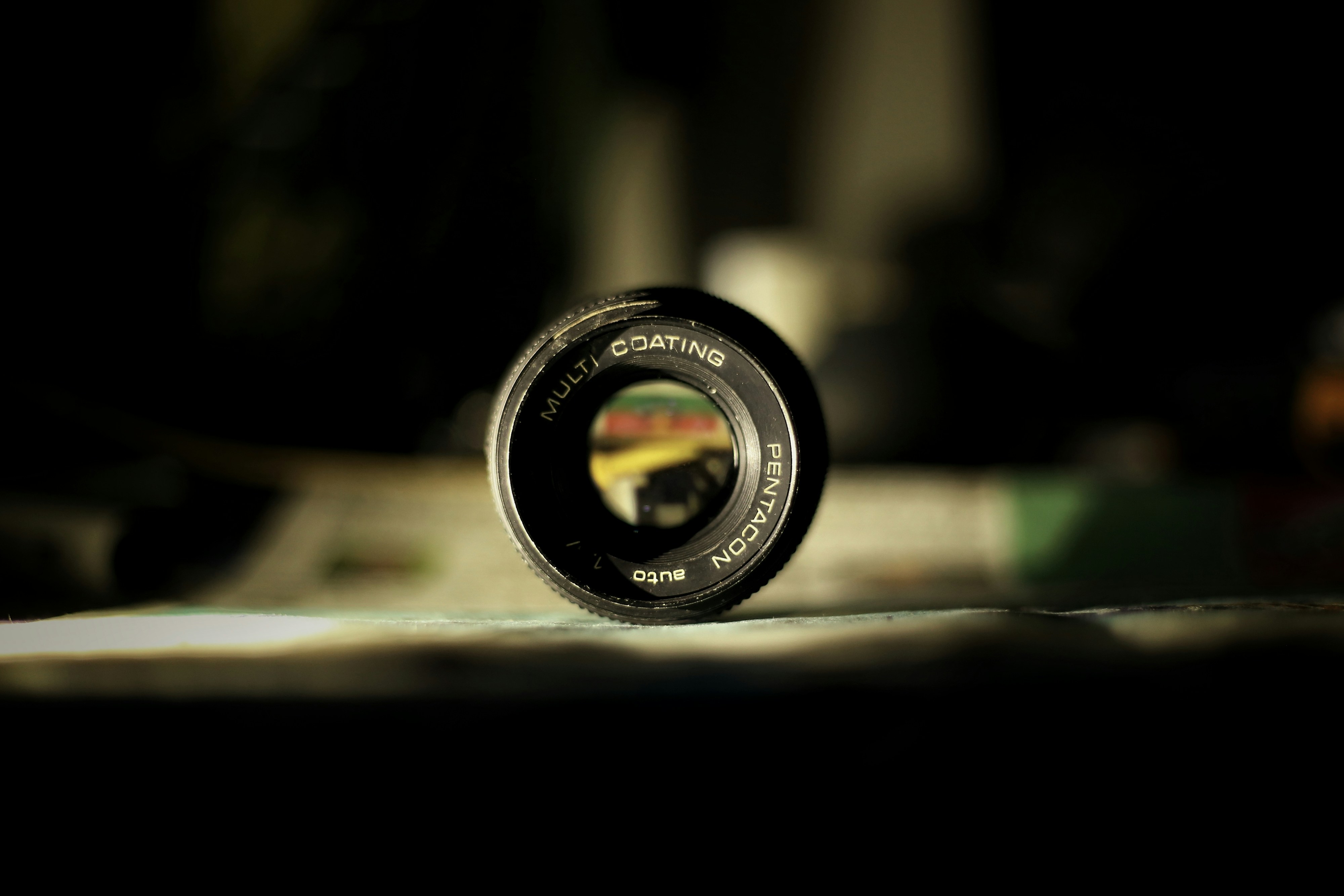 A camera lens sitting on top of a table
