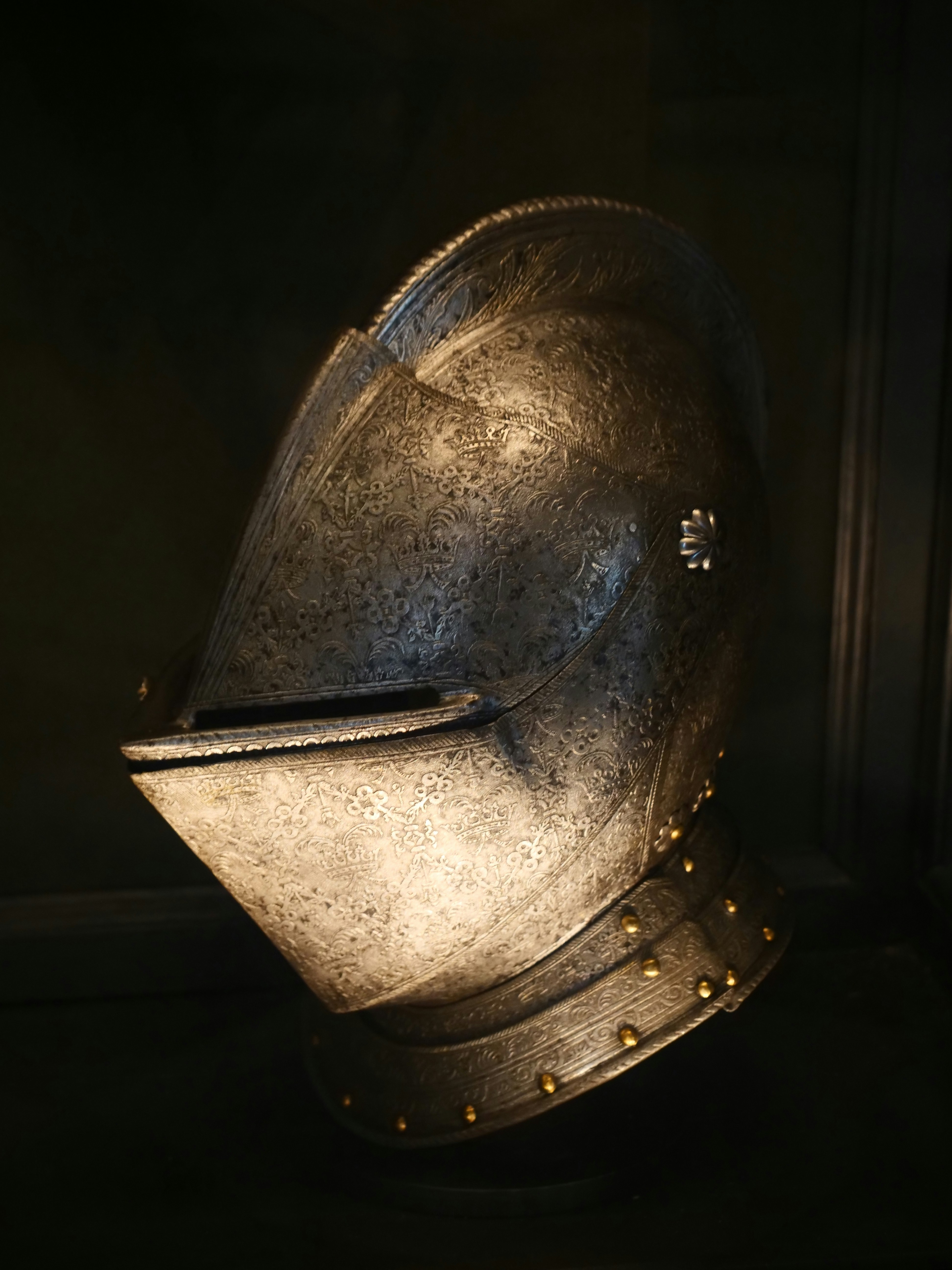 A close up of a helmet on a table