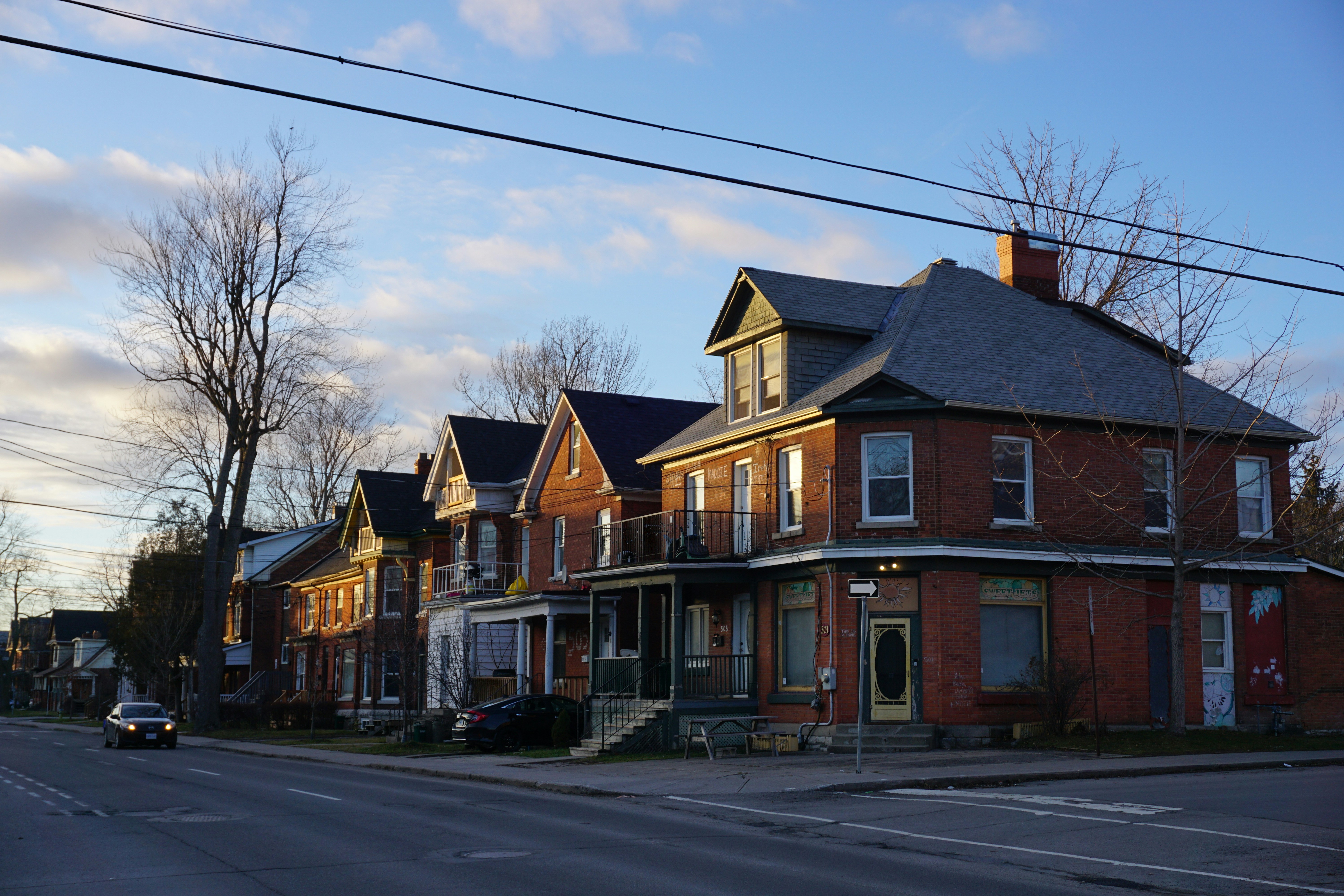 A row of houses on a street corner, Nice house in Canada