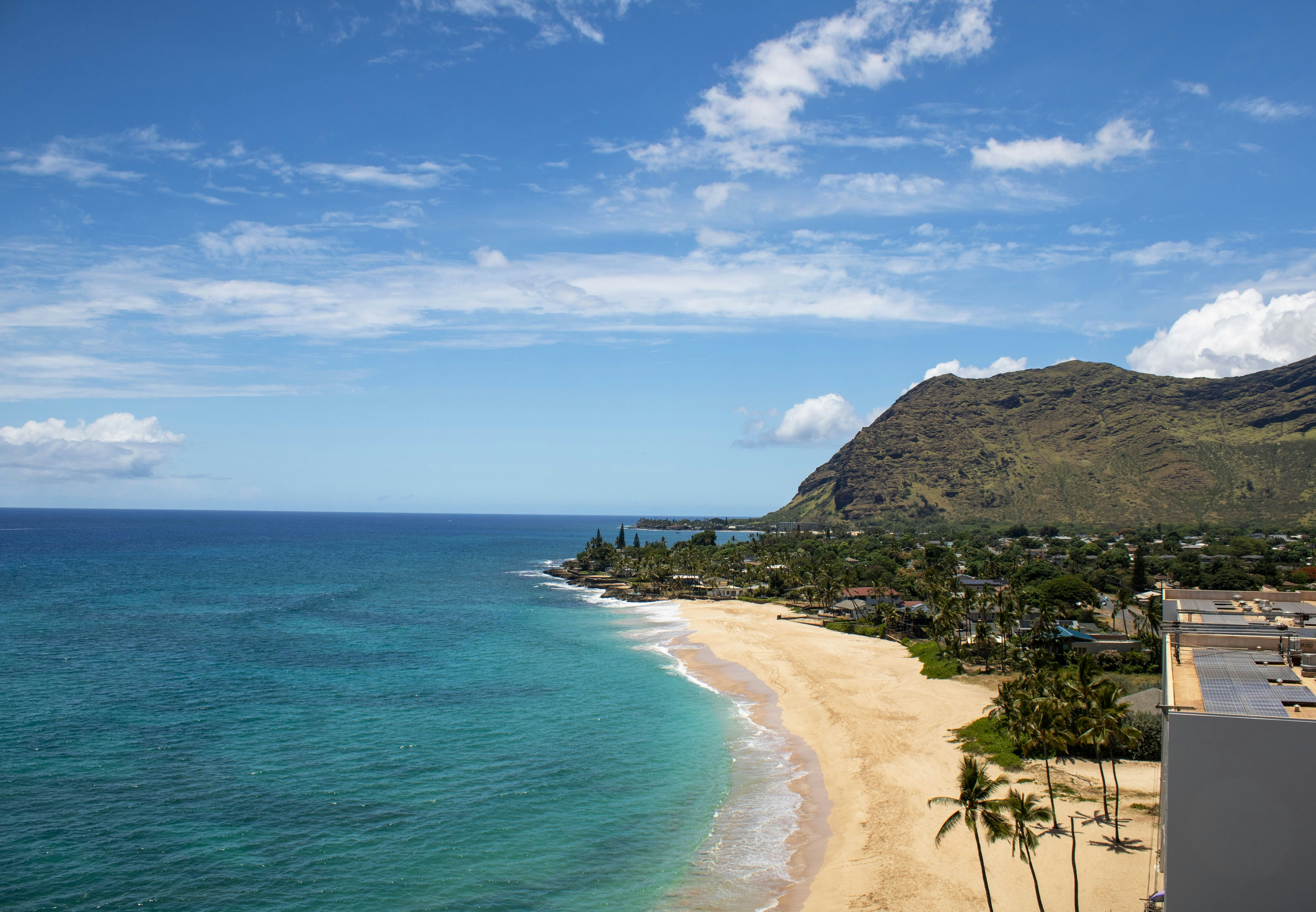 A view of a beach from a high point of view