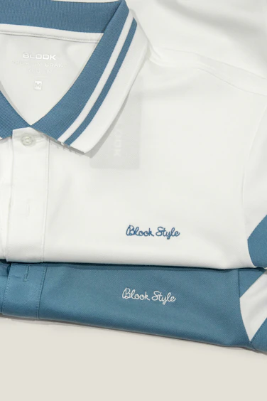 A close up of a white and blue shirt