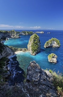 A beautiful blue lagoon surrounded by rocks and water