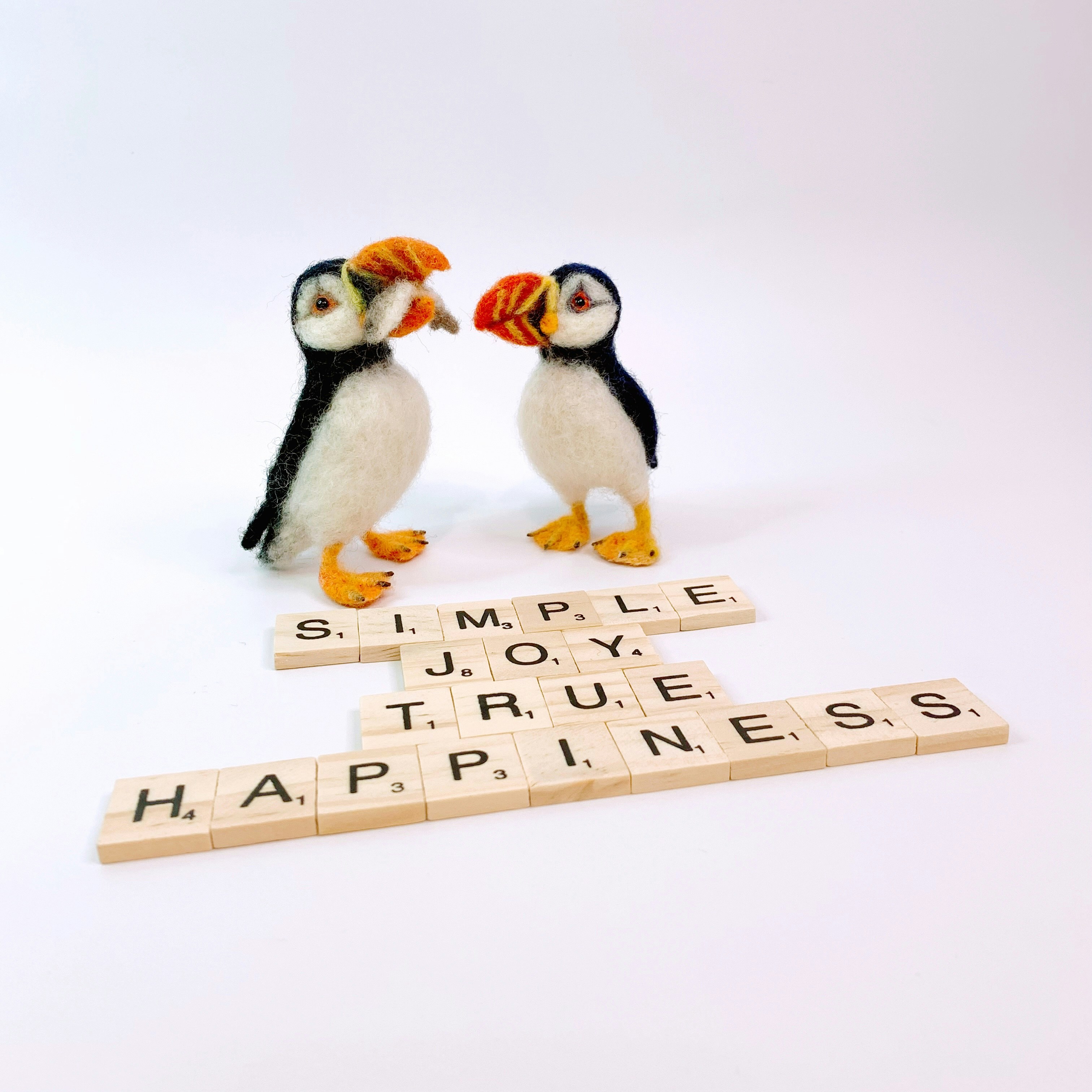 A couple of small birds sitting on top of scrabbles