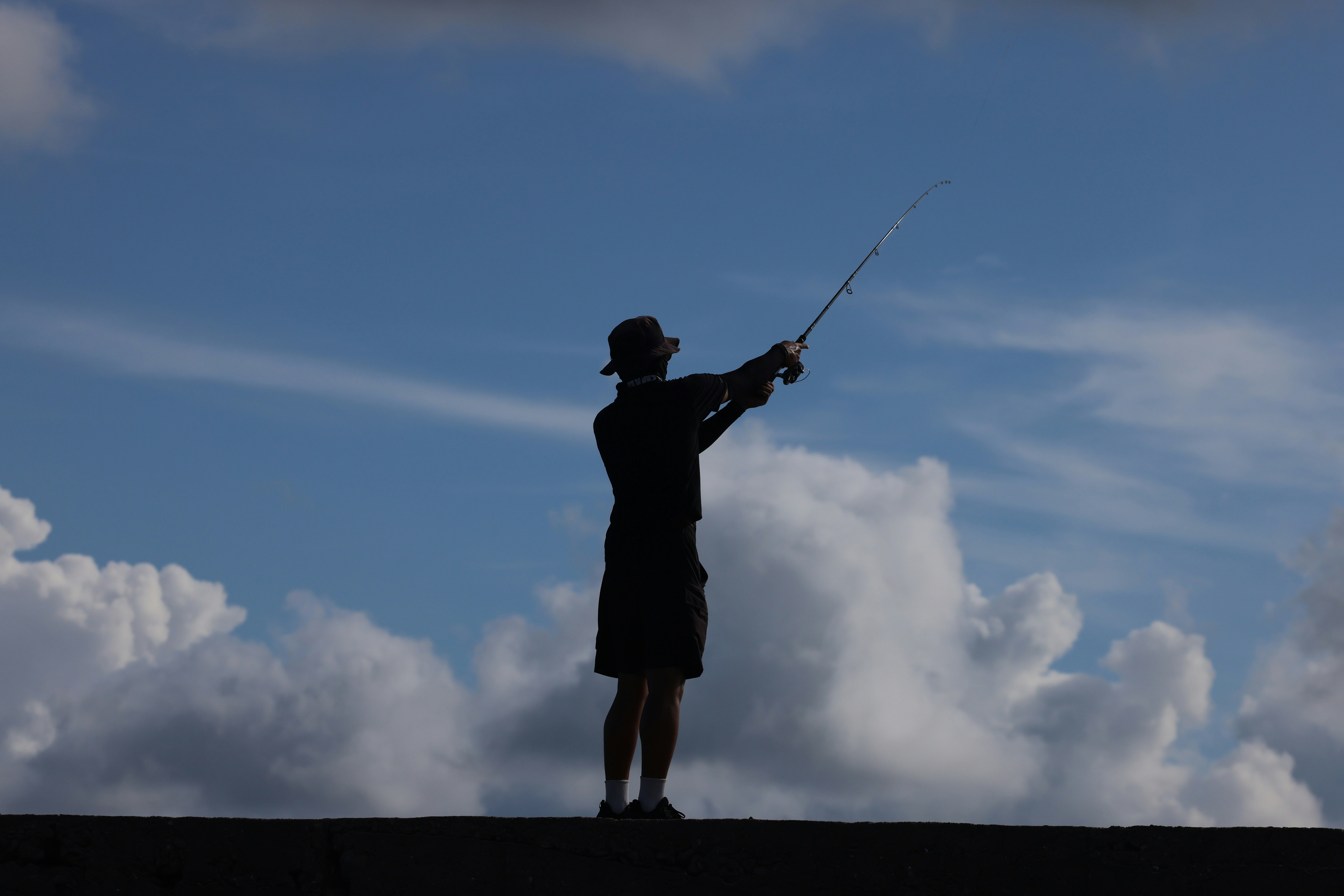 A silhouette of a person holding a kite in the sky