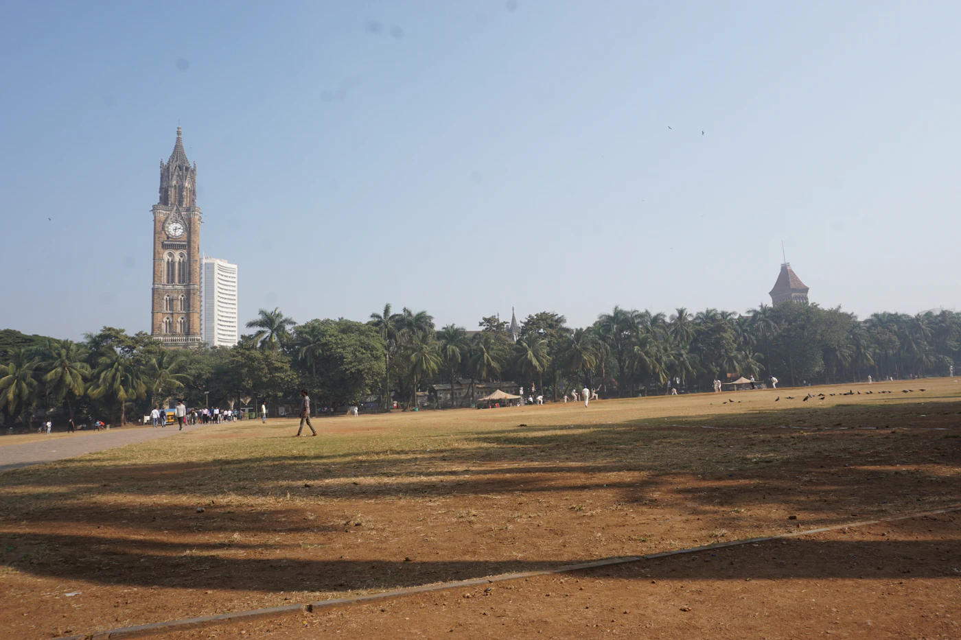 The Rajabai clock tower rising beyond the Oval Maidan