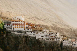 A mountain with a village on top of it