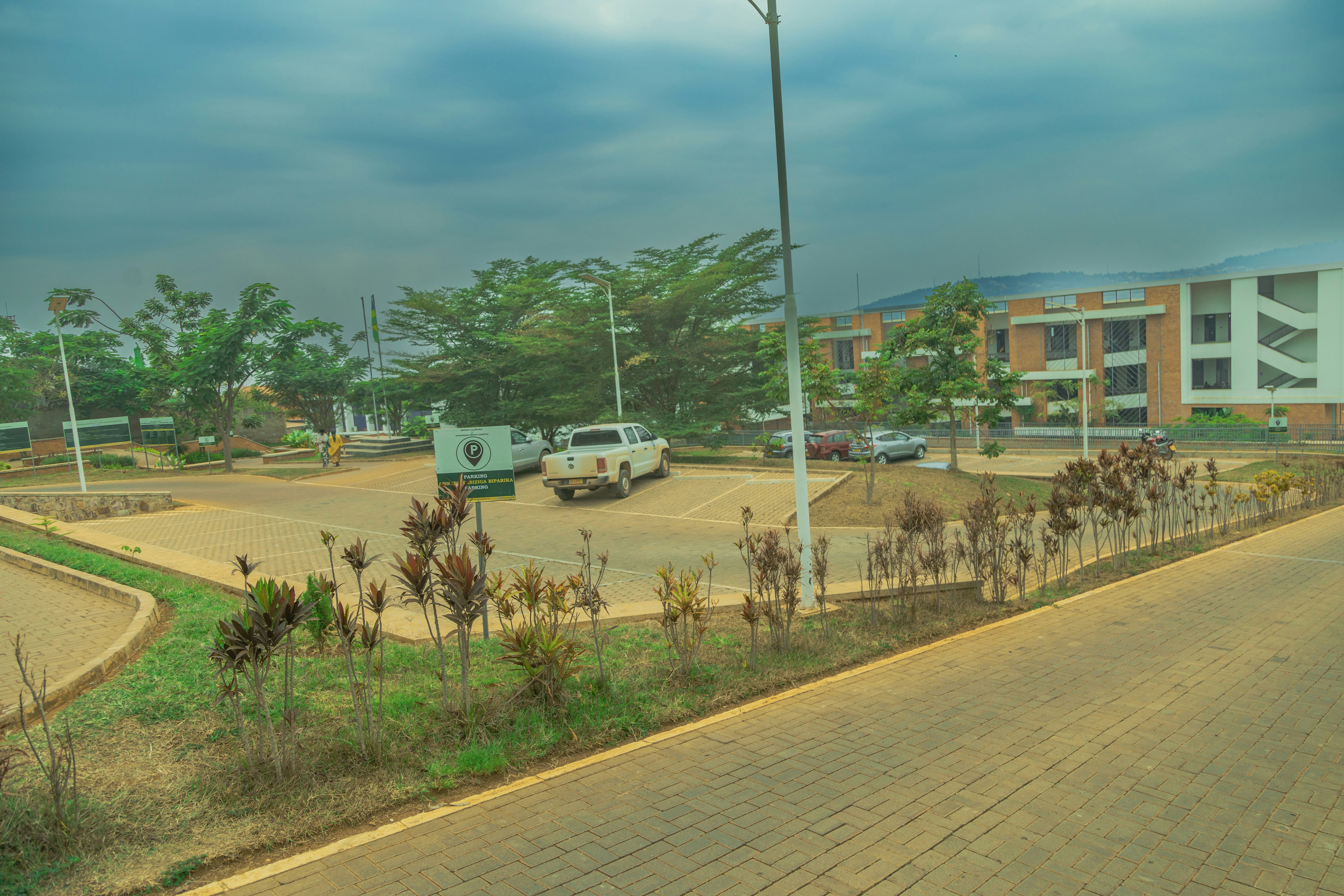 A view of a parking lot from a car window