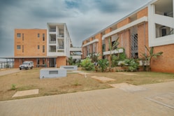 A building with a parking lot in front of it
