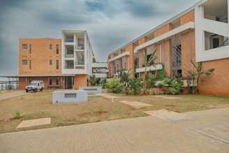 A building with a parking lot in front of it