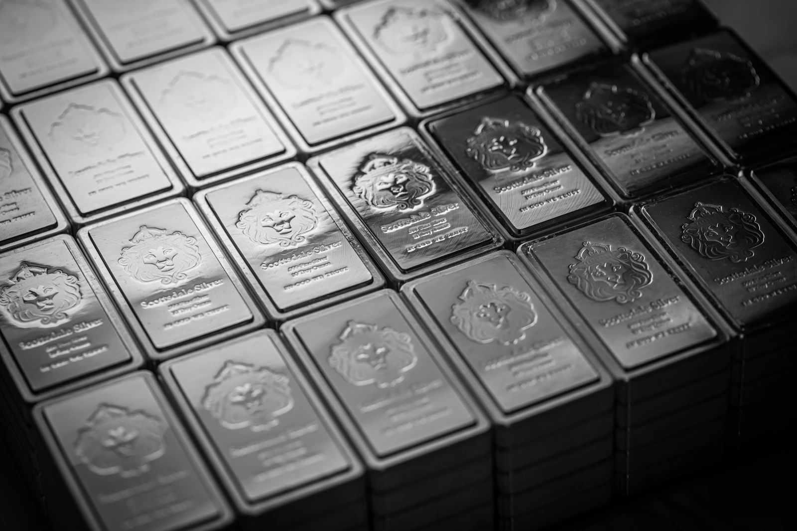 Silver bullion bars on a table