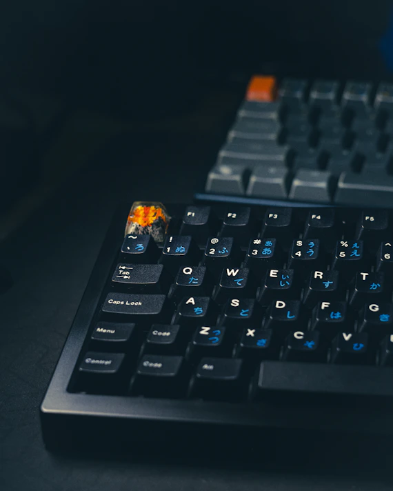 Realistic close-up of a mechanical gaming keyboard on a desk