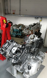 A motorcycle engine sitting on top of a table