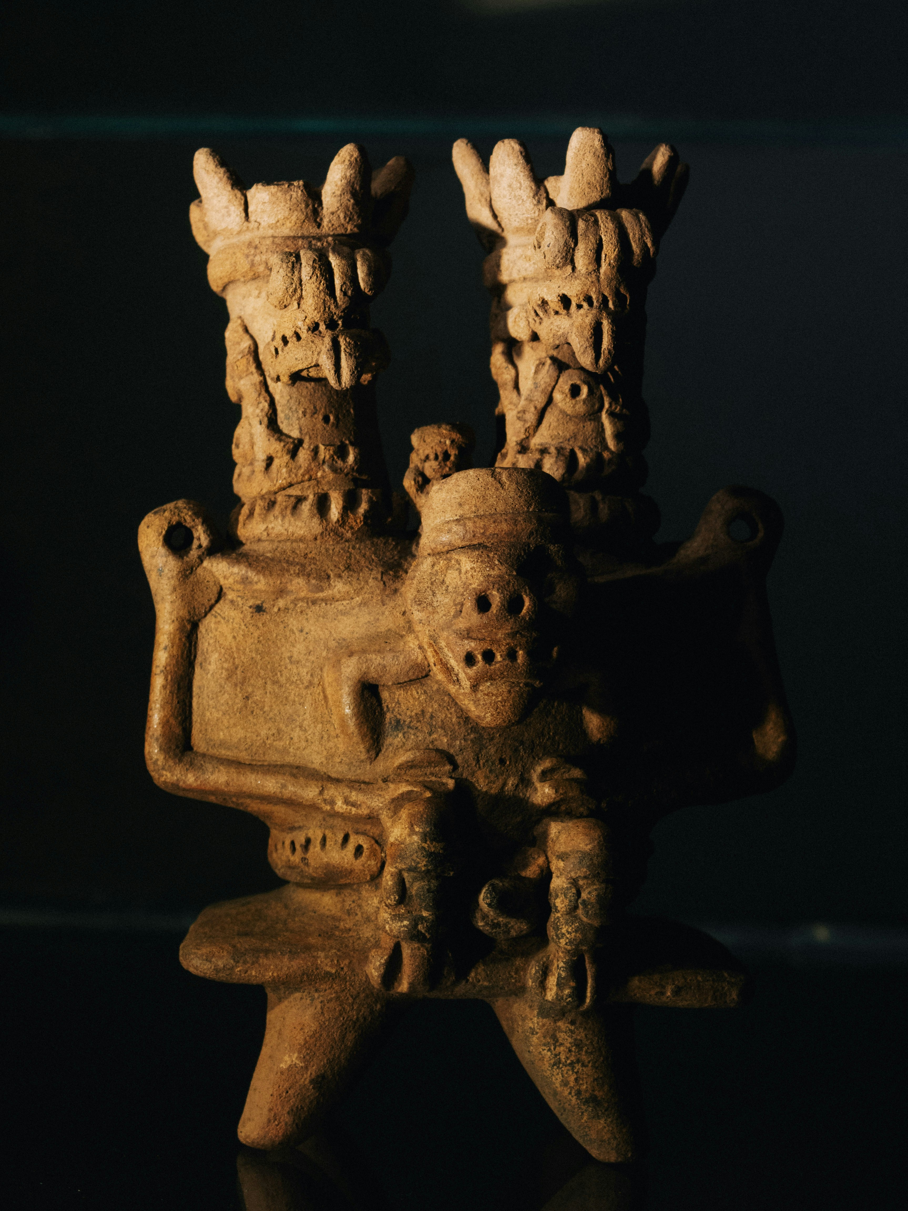 A close up of a statue of two people