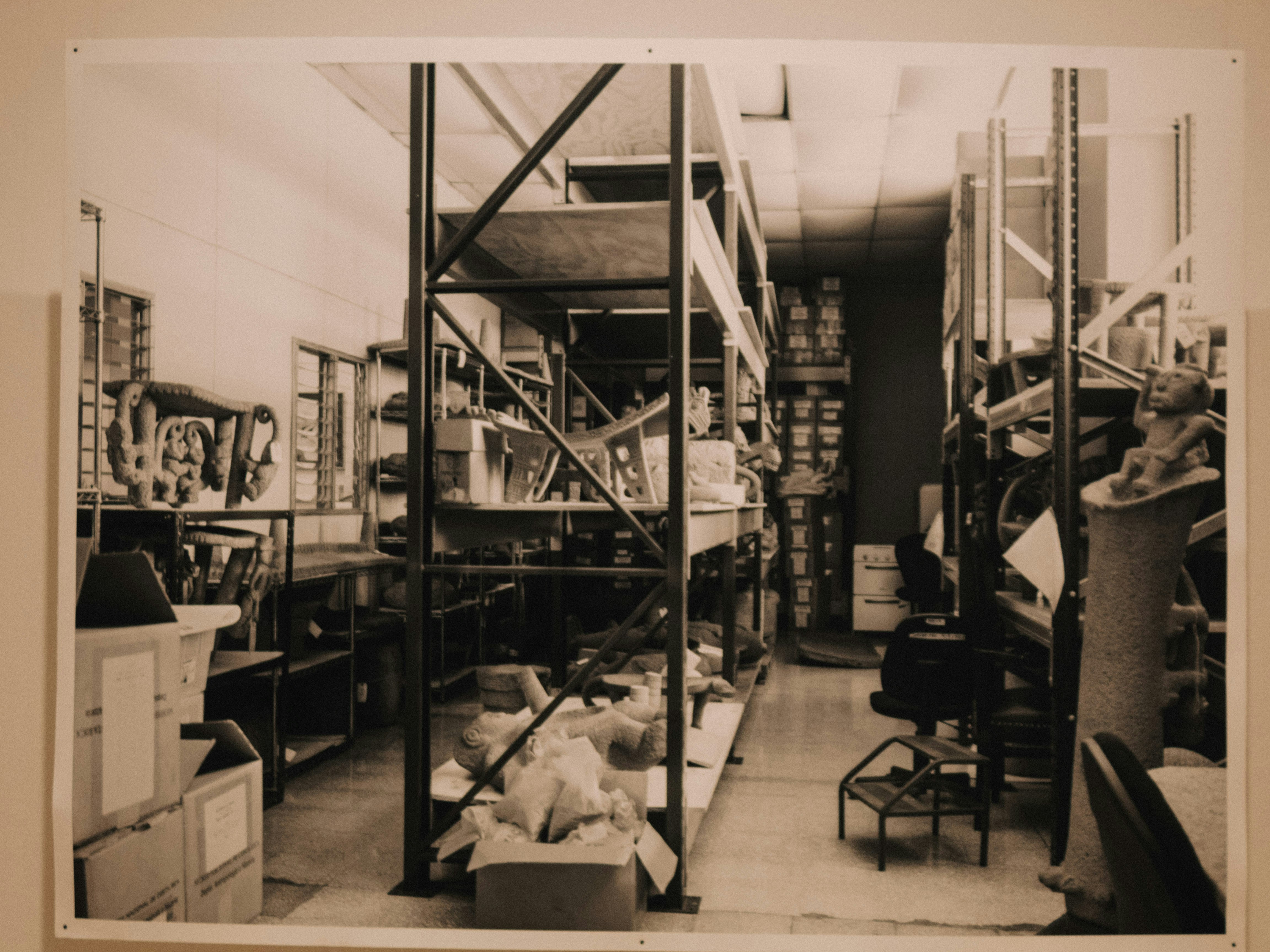 A black and white photo of a warehouse