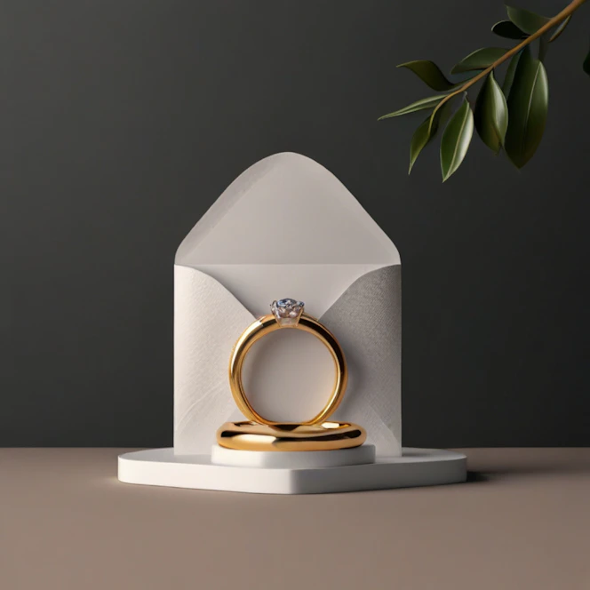 A couple of wedding rings sitting on top of an envelope