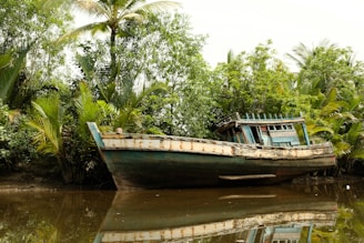 A boat that is sitting in the water