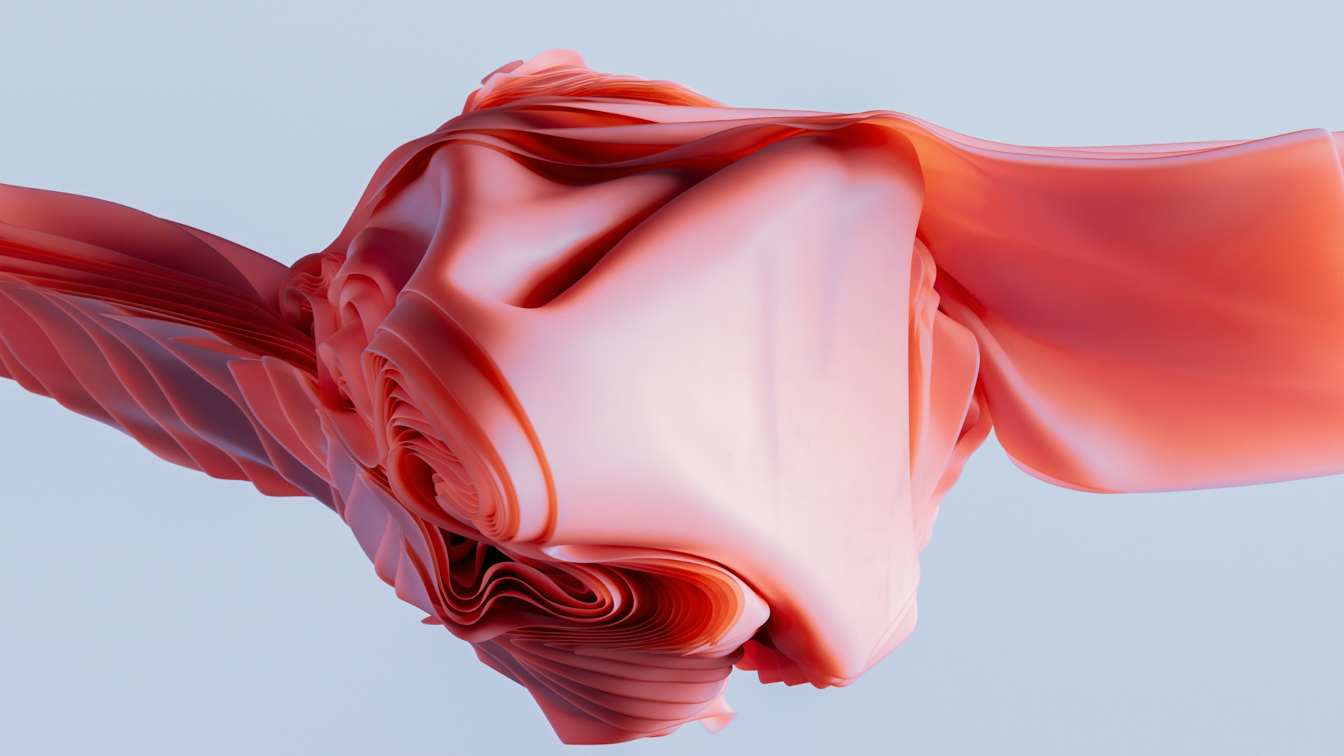 A close up of a red object in the air