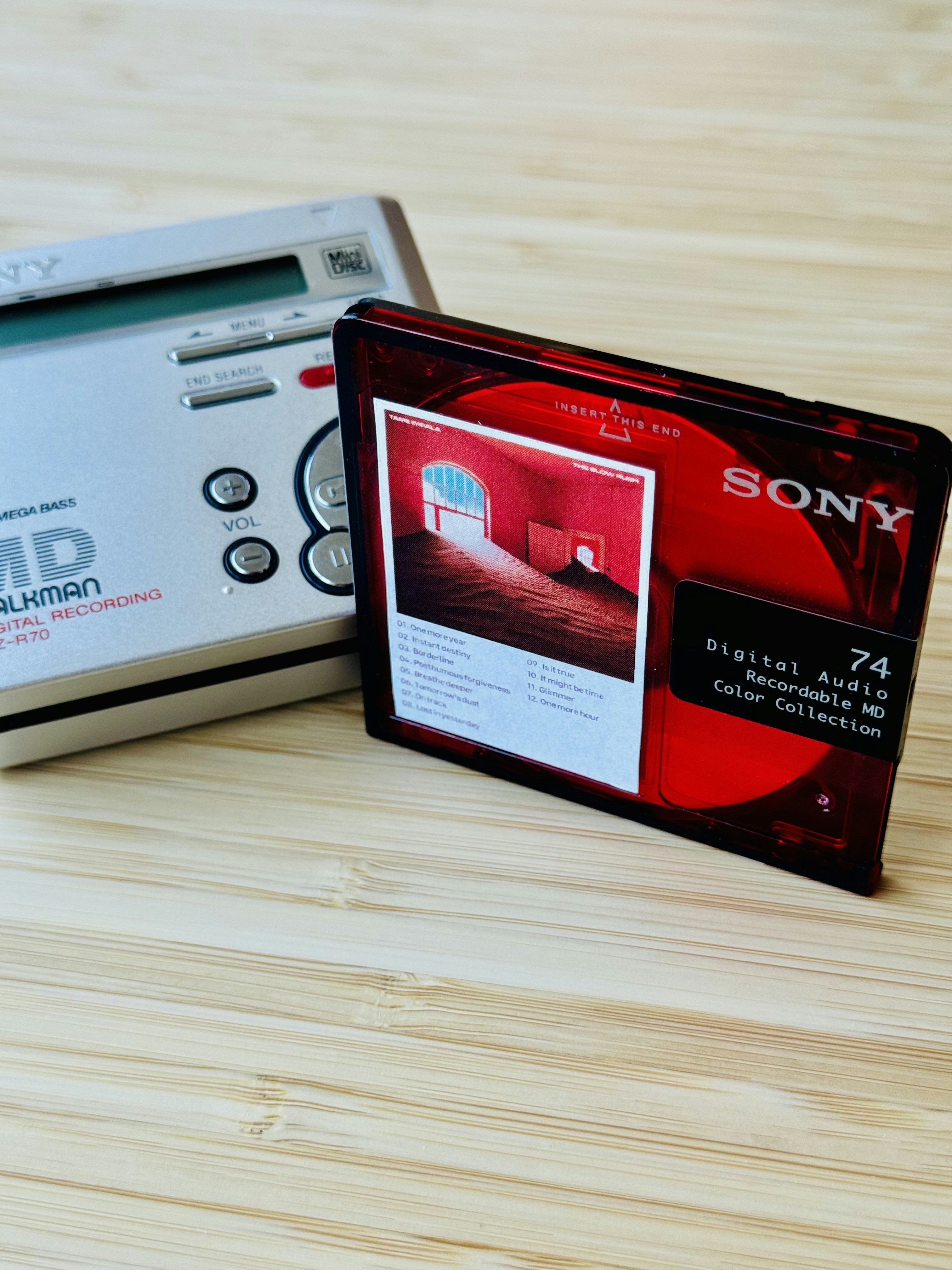 A compact camera sitting on top of a wooden table